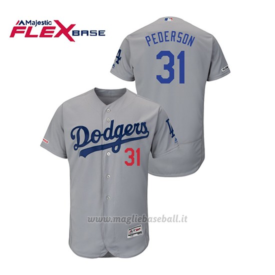 Maglia Baseball Uomo Los Angeles Dodgers Joc Pederson 150th Aniversario Patch Flex Base Grigio